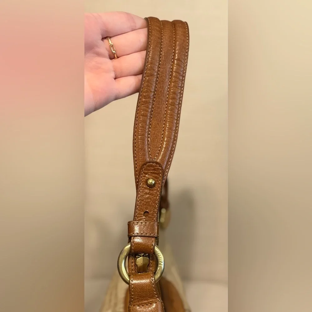 Brahmin Cream and Brown Croc-Embossed Leather Shoulder Bag